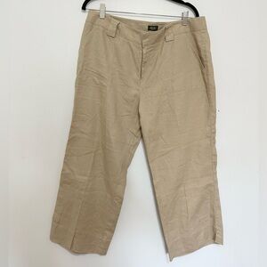 Eddie Bauer Vashon Fit Pants Womens Tan Khaki Flare Leg Adjustable 14 linen